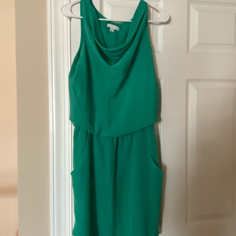 Kelly green women’s dress with pockets, cowl neck